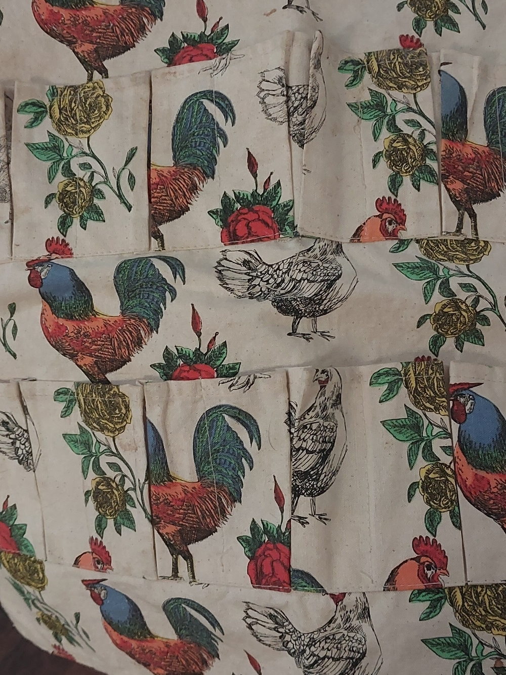 Rooster Print Cotton Egg Gathering Apron - Multicolor